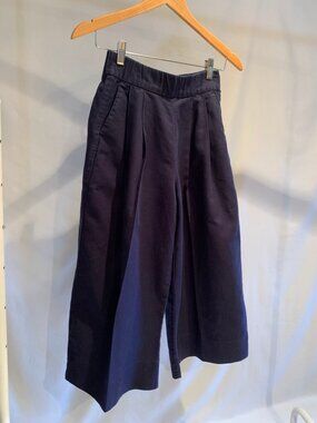 Vintage Gap Navy Blue Linen Blend Pleated Gaucho Pants Cropped Wide Leg